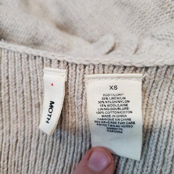 Anthropologie Moth Cream Linen Wool Dress XS Boho Feminine Cottagecore Romantic - Picture 10 of 10